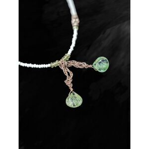White Bead And Green Stone (Possibly adventurine) 925 Sterling Necklace